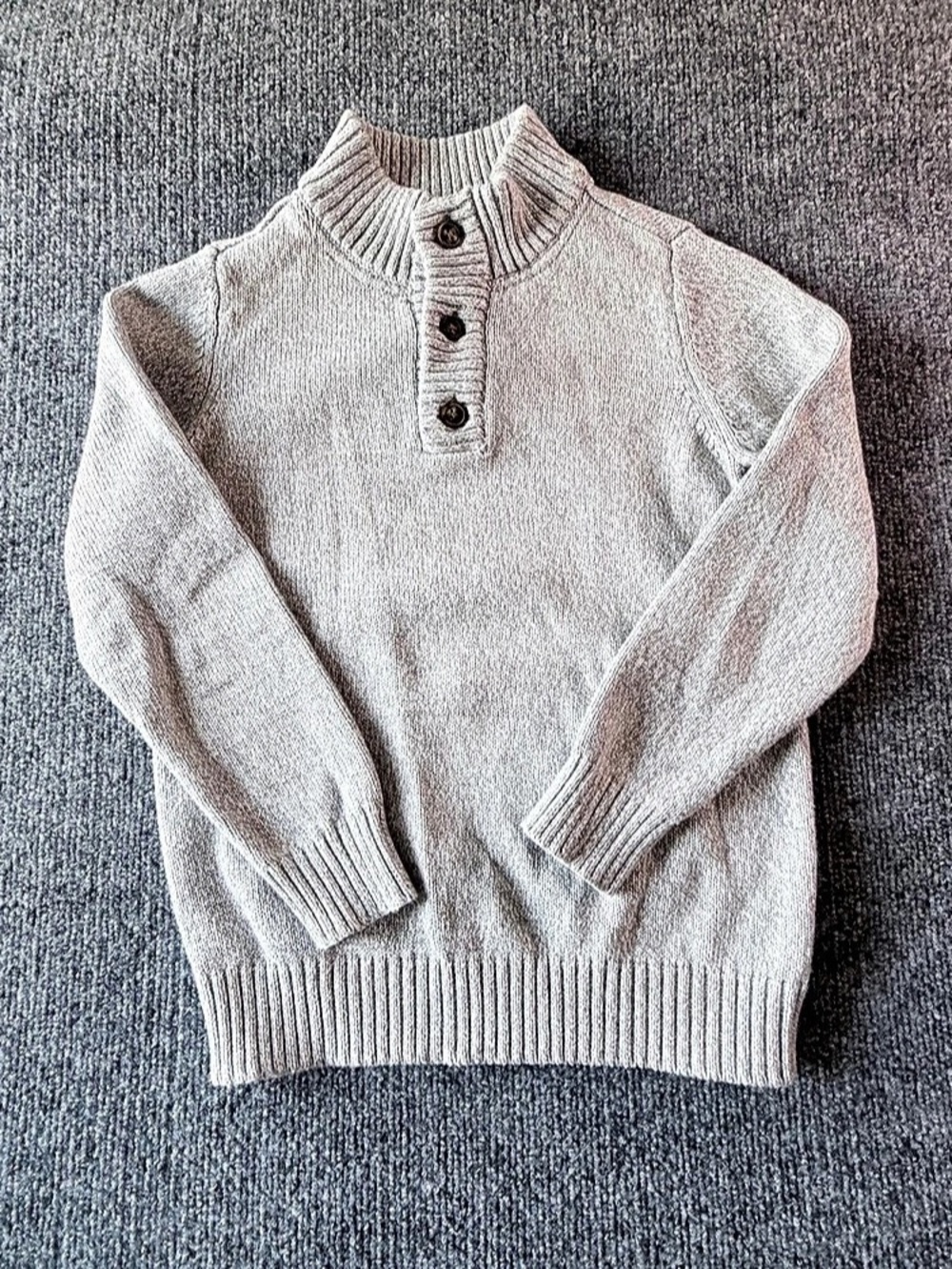Carter's Boys Gray Henley Mock Neck Cotton Knit Button Sweater Long Sleeve 7/7A